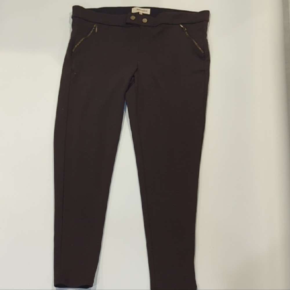 Rewind Brown Leggings with Gold Zipper Accents